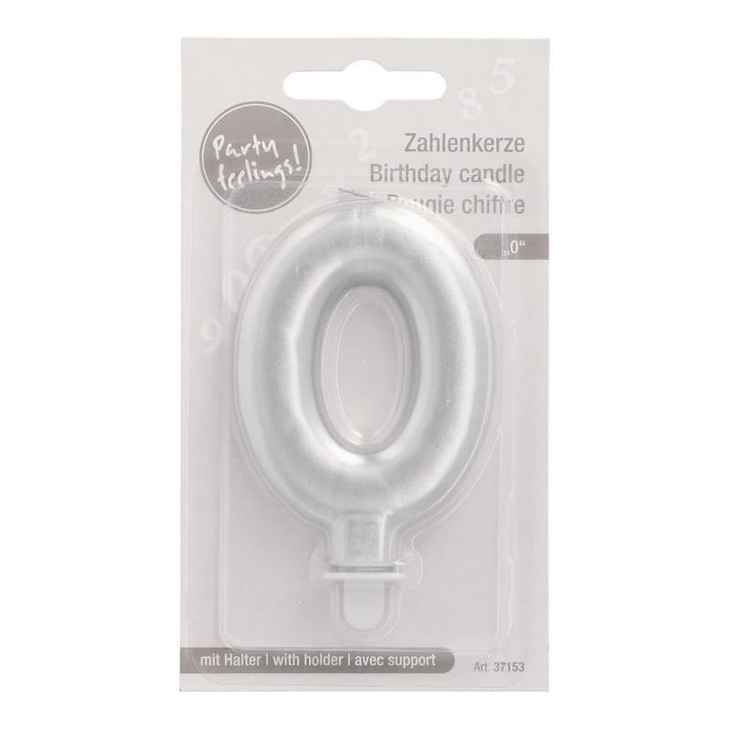 PAPSTAR Birthday candles with holder 7 cm silver "0"