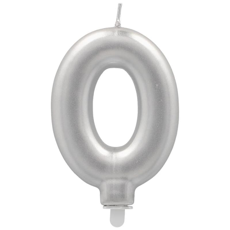 PAPSTAR Birthday candles with holder 7 cm silver "0"