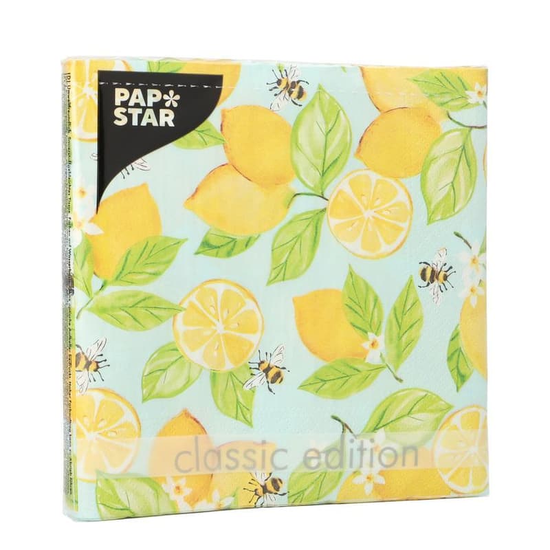 PAPSTAR 20 Napkins, 3-ply 1/4 fold 33 cm x 33 cm "Lemon Grove"