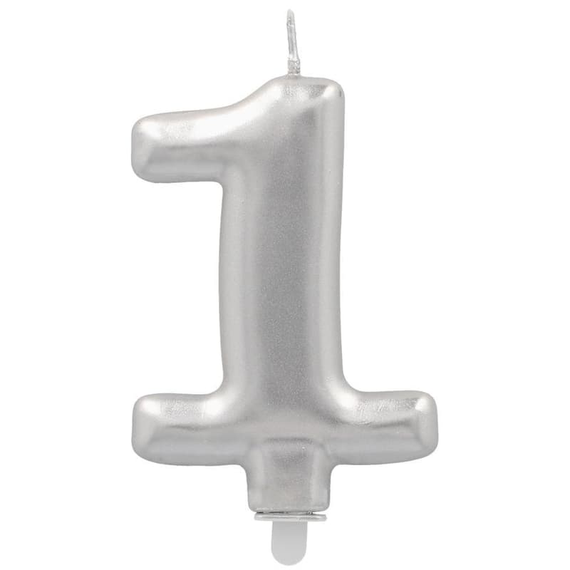 PAPSTAR Birthday candles with holder 7 cm silver "1"