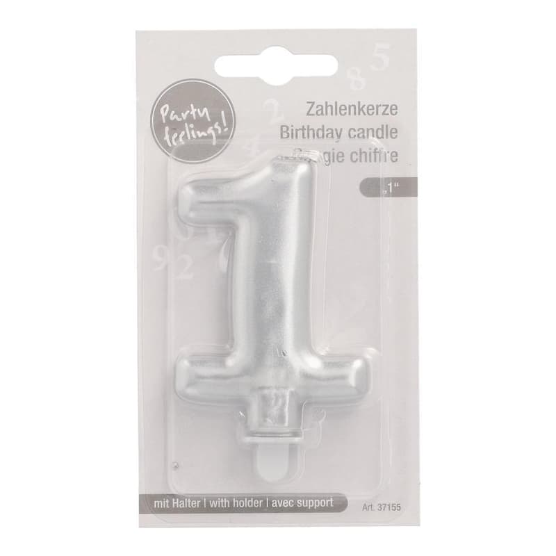 PAPSTAR Birthday candles with holder 7 cm silver "1"