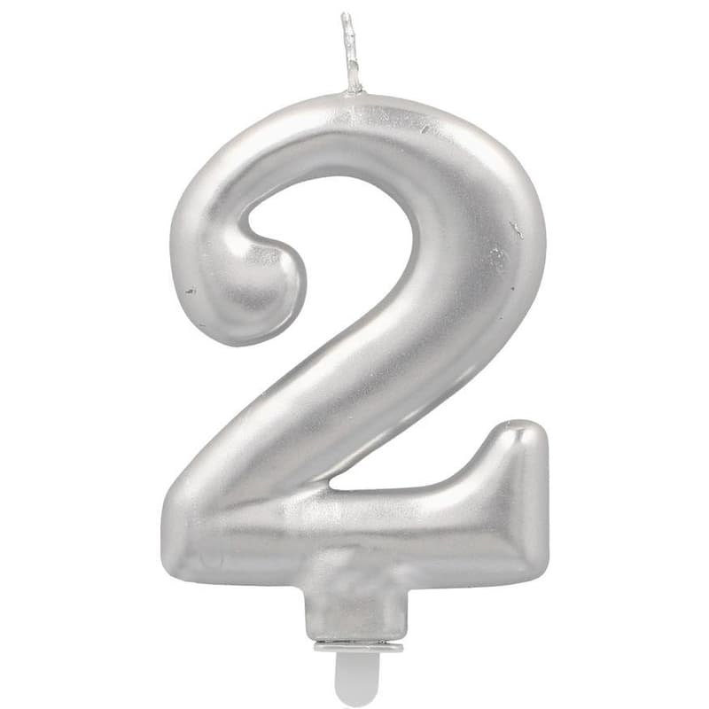 PAPSTAR Birthday candles with holder 7 cm silver "2"