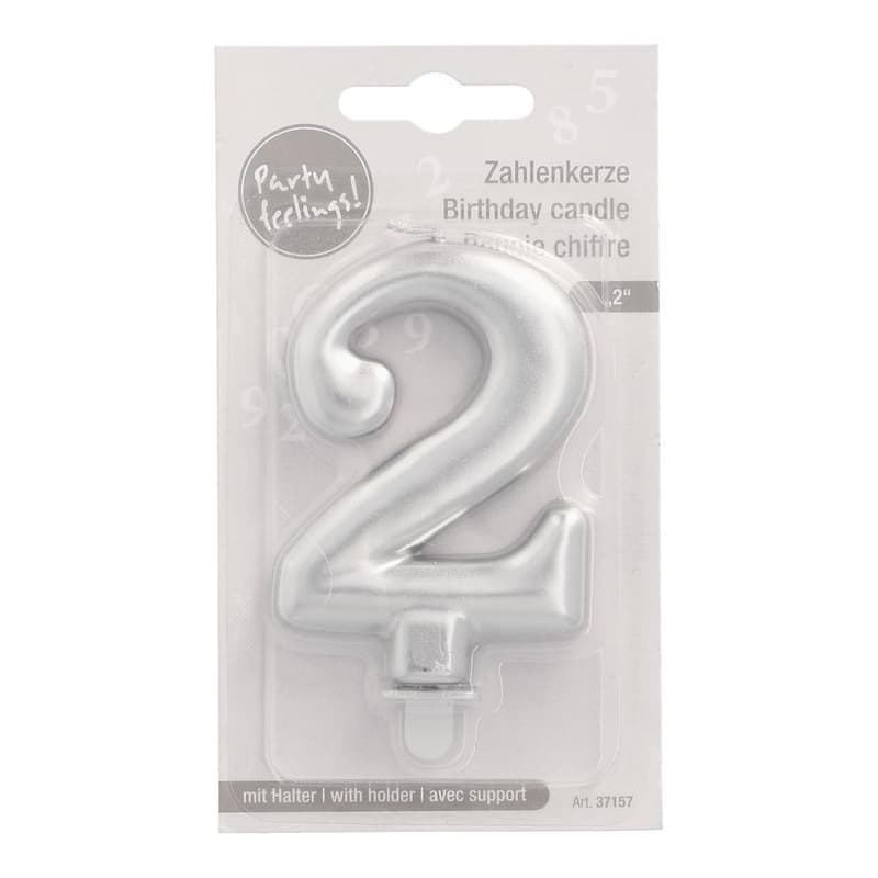 PAPSTAR Birthday candles with holder 7 cm silver "2"