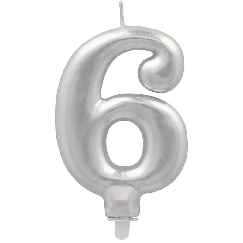 PAPSTAR Birthday candles with holder 7 cm silver "6"