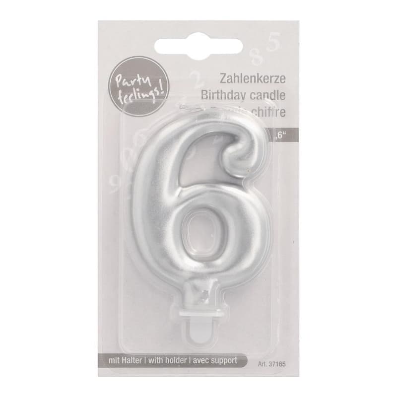 PAPSTAR Birthday candles with holder 7 cm silver "6"