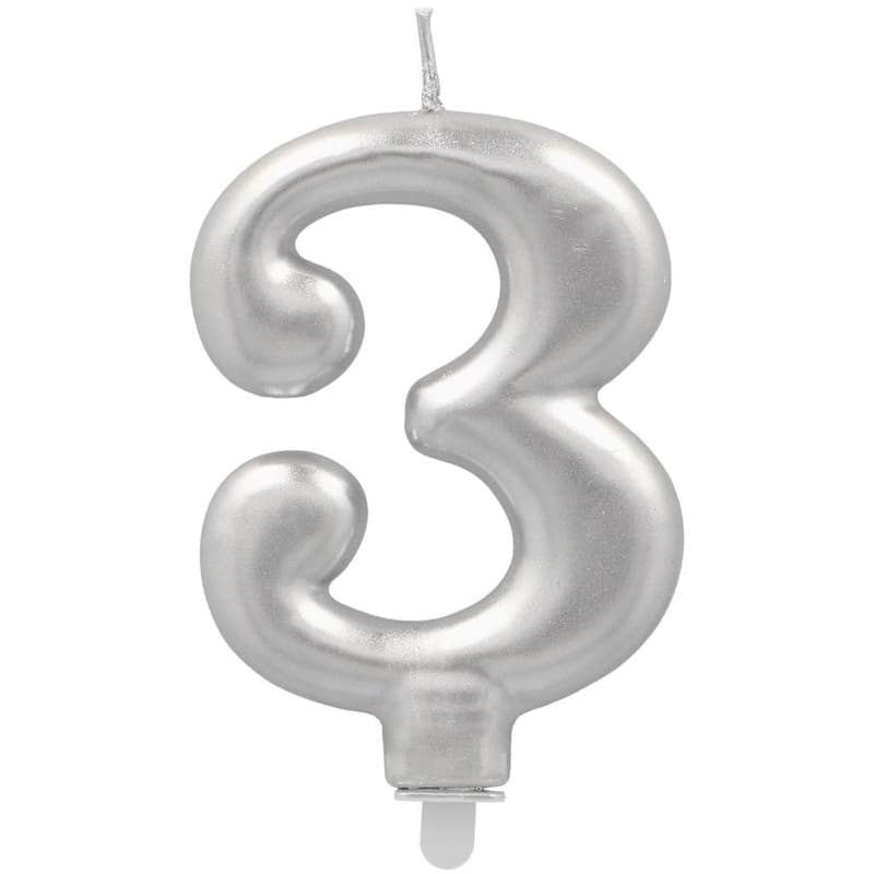 PAPSTAR Birthday candles with holder 7 cm silver "3"