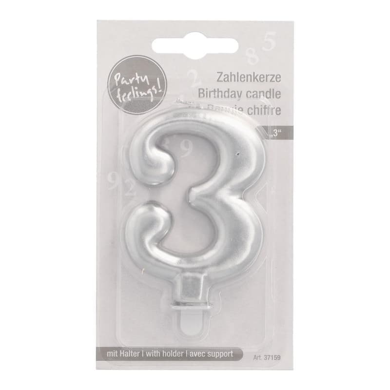 PAPSTAR Birthday candles with holder 7 cm silver "3"