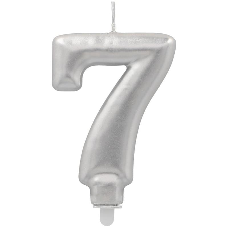 PAPSTAR Birthday candles with holder 7 cm silver "7"