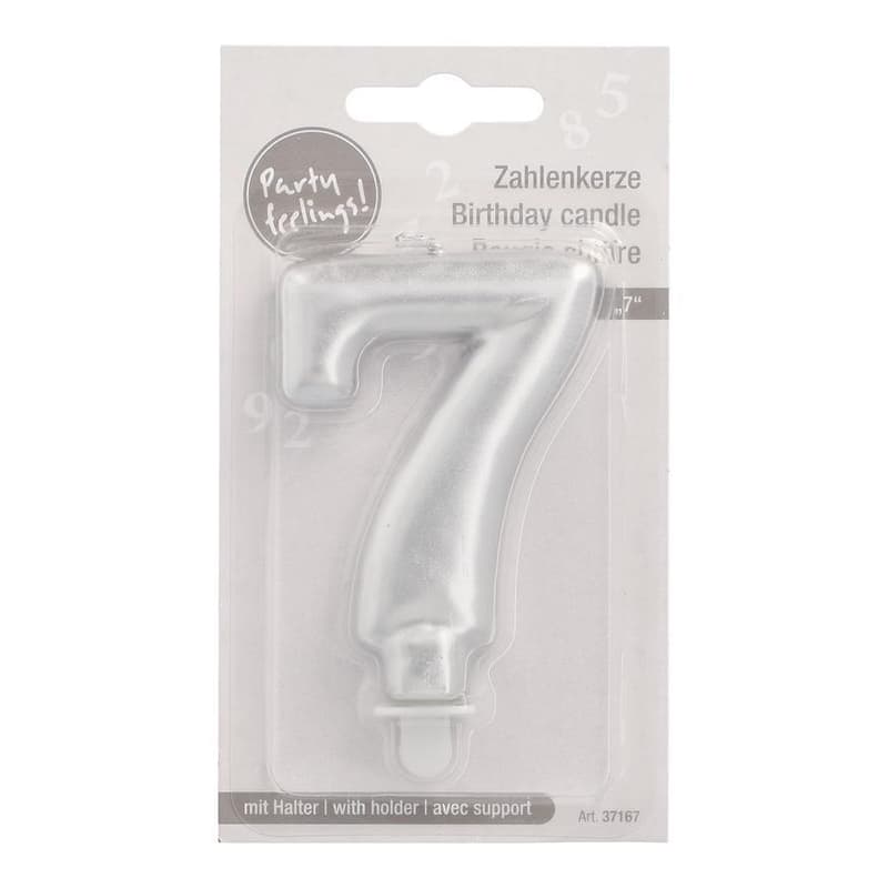 PAPSTAR Birthday candles with holder 7 cm silver "7"