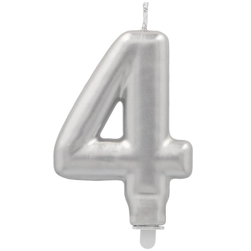 PAPSTAR Birthday candles with holder 7 cm silver "4"