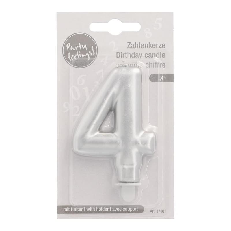 PAPSTAR Birthday candles with holder 7 cm silver "4"