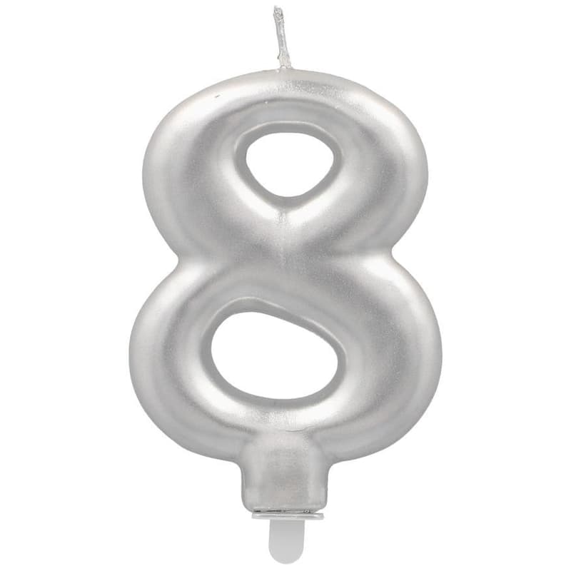 PAPSTAR Birthday candles with holder 7 cm silver "8"
