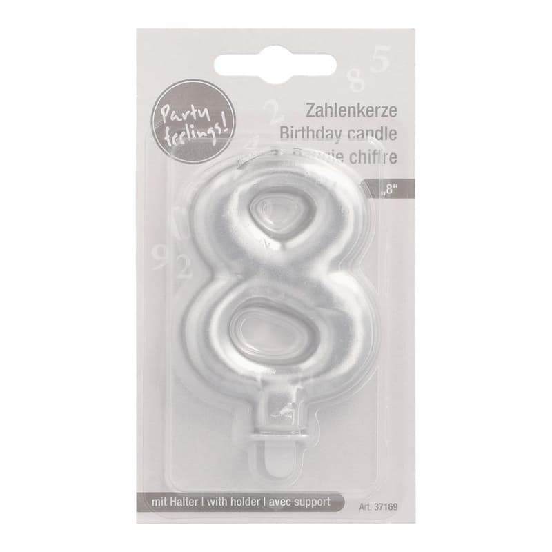 PAPSTAR Birthday candles with holder 7 cm silver "8"