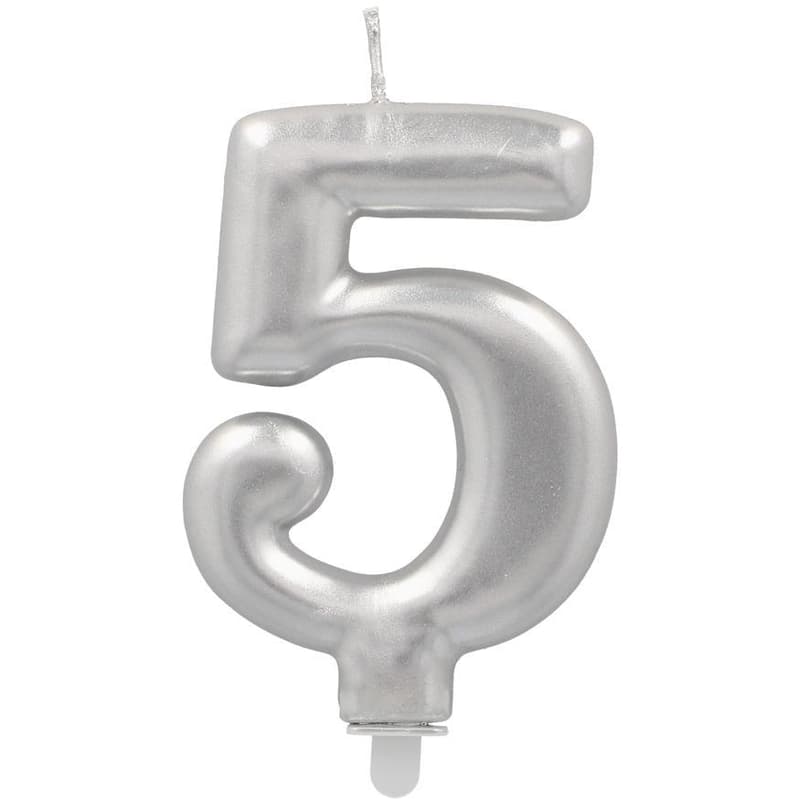 PAPSTAR Birthday candles with holder 7 cm silver "5"