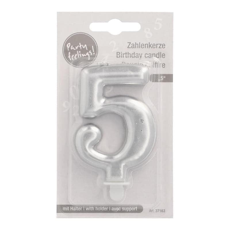 PAPSTAR Birthday candles with holder 7 cm silver "5"