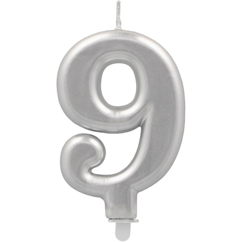 PAPSTAR Birthday candles with holder 7 cm silver "9"