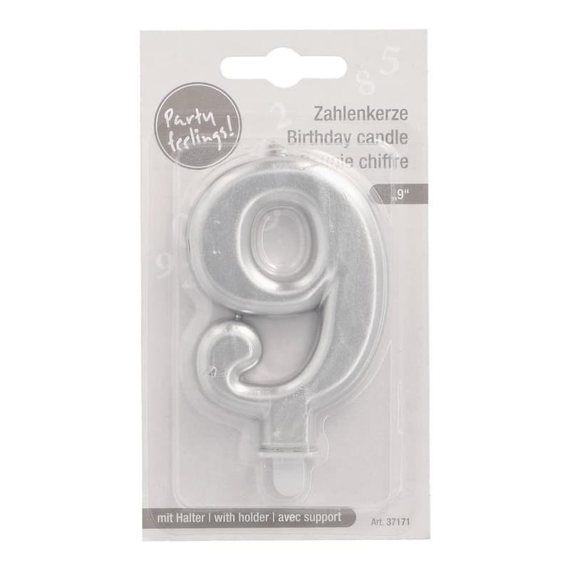 PAPSTAR Birthday candles with holder 7 cm silver "9"