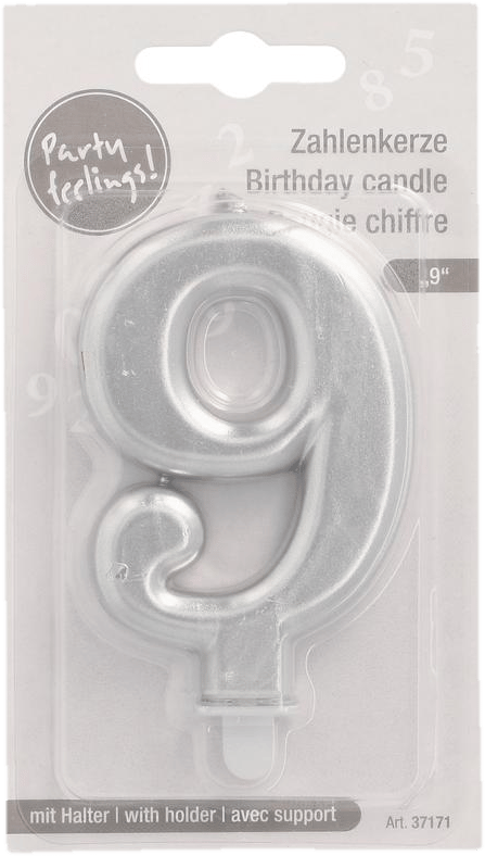 PAPSTAR Birthday candles with holder 7 cm silver "9"