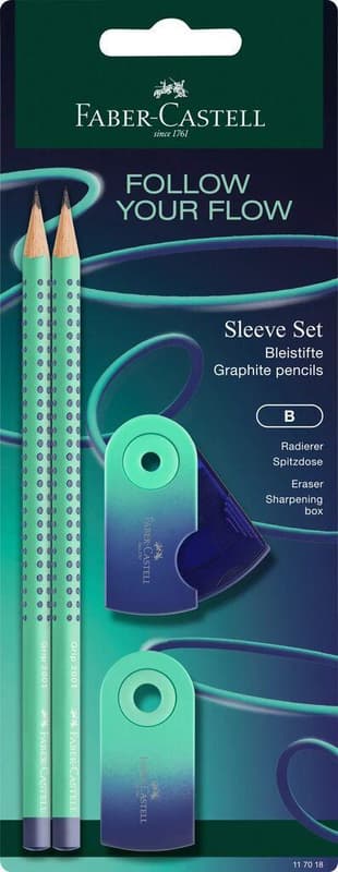 Faber-Castell Flow Edition Bleistifte, Radierer, Spitzdose Set Buzzing Blue