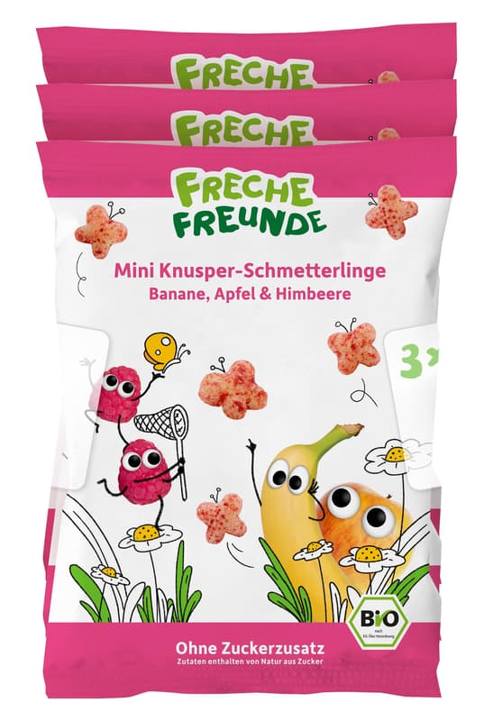 Freche Freunde BIO Mini Knusper-Schmetterlinge Banane, Apfel & Himbeere