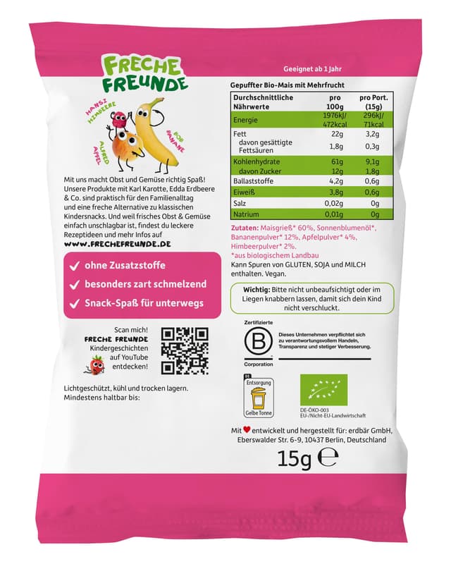Freche Freunde BIO Mini Knusper-Schmetterlinge Banane, Apfel & Himbeere