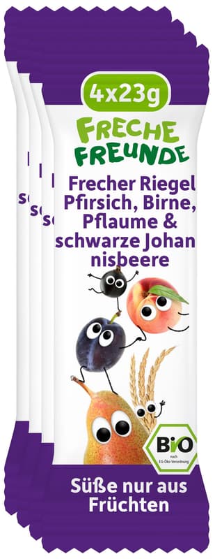 Freche Freunde BIO Riegel Pfirsich, Birne, Pflaume & schwarze Johannisbeere