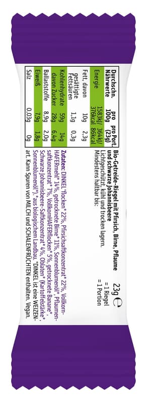 Freche Freunde BIO Riegel Pfirsich, Birne, Pflaume & schwarze Johannisbeere