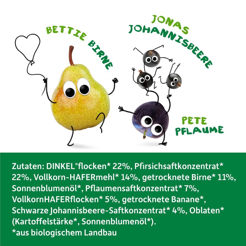 Freche Freunde BIO Riegel Pfirsich, Birne, Pflaume & schwarze Johannisbeere