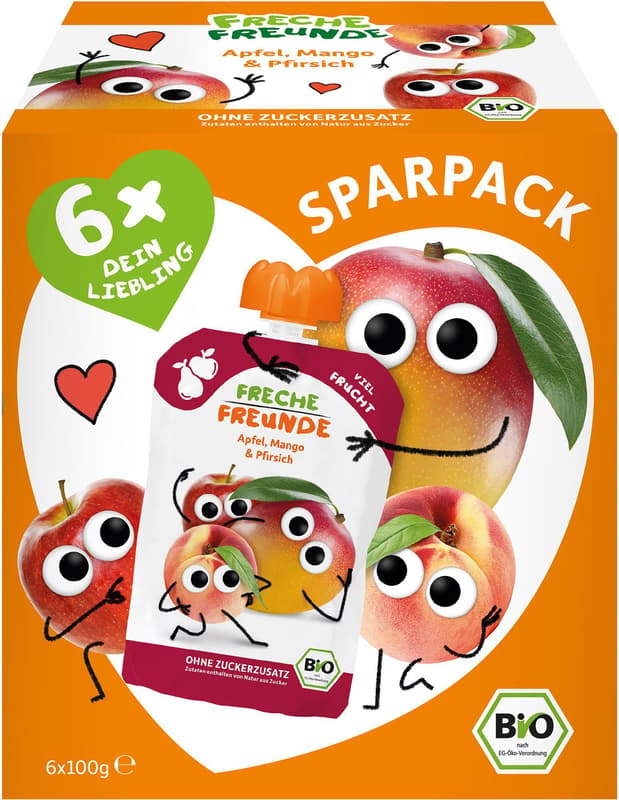 Freche Freunde BIO Quetschie 6er Sparpack Apfel, Mango & Pfirsich