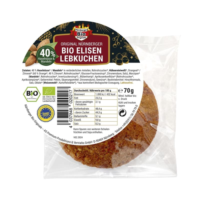Original Nürnberger BIO Elisenlebkuchen natur 1 Stk.