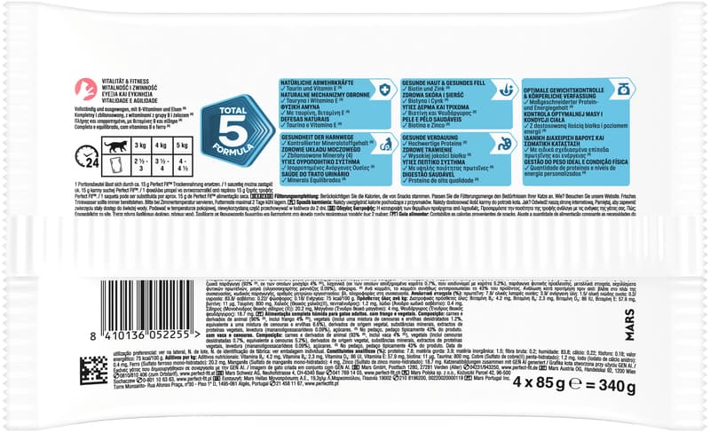Perfect Fit™ Katze Multipack Portionsbeutel 2 Varietäten Huhn & Erbsen, Rind & Karotten in Sauce 4x85g