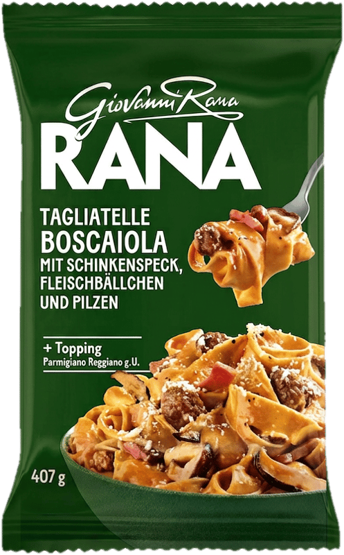 Rana Tagliatelle Boscaiola mit Schinkenspeck, Fleischbällchen und Pilzen