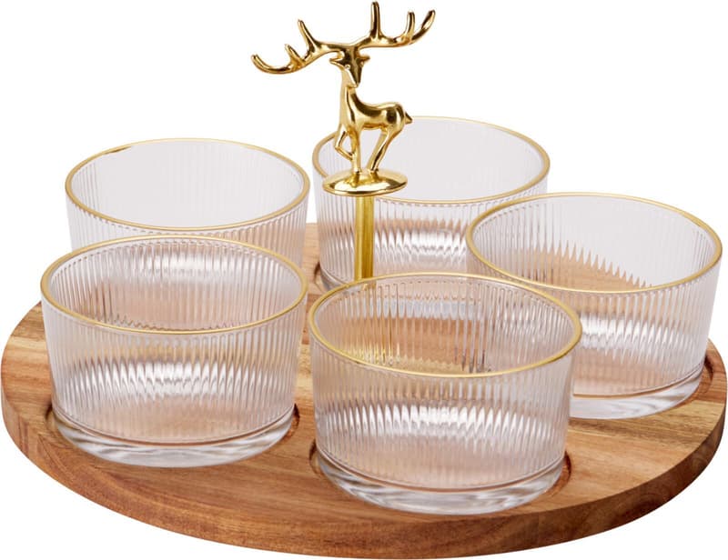Christmas Serving Set 6-Piece, Glass/Acacia Wood, Ø 25 cm