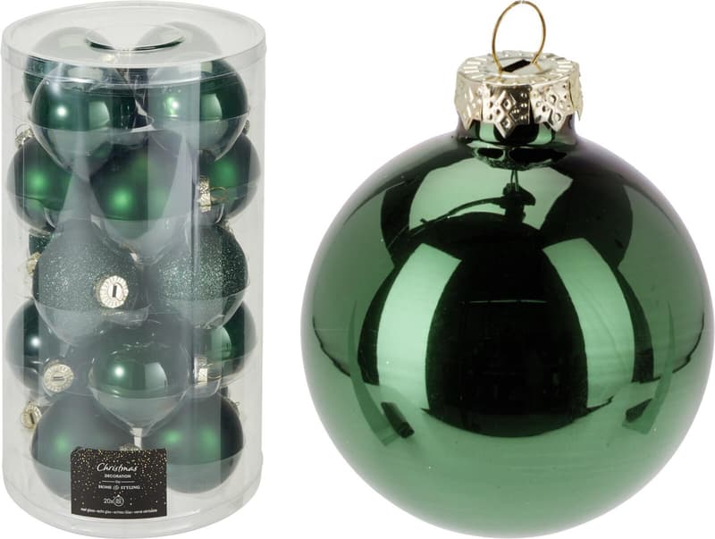 Christmas bauble set Ø 6 cm, glass, dark green