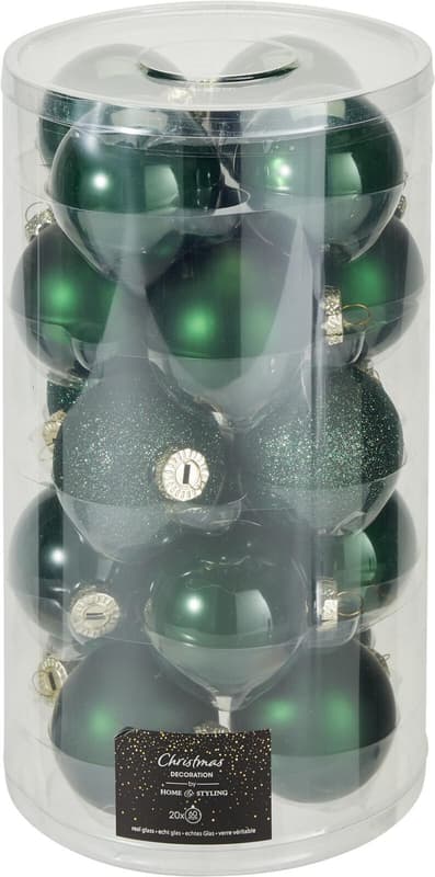 Christmas bauble set Ø 6 cm, glass, dark green