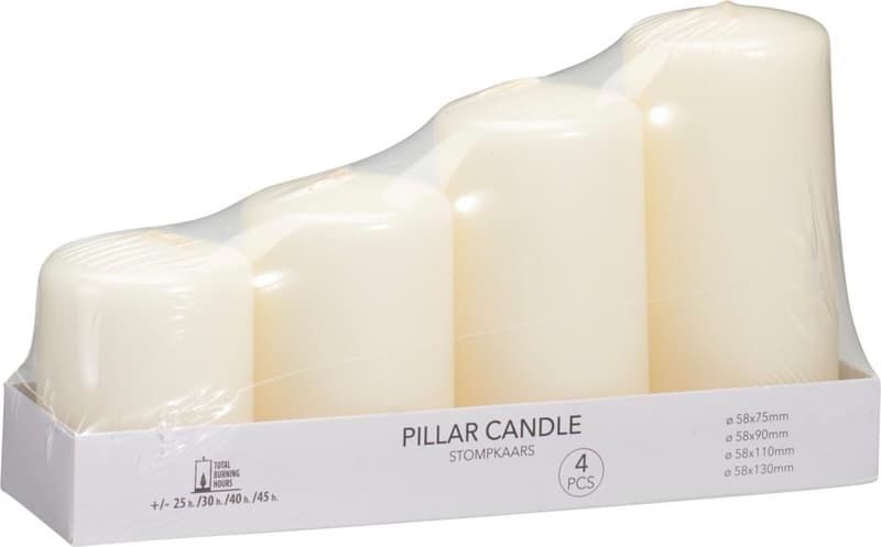 Pillar candles Ø 5.8 cm, wax, ivory