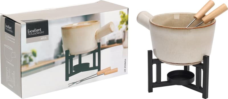 Fondue set 4-piece, porcelain/stainless steel, 450 ml