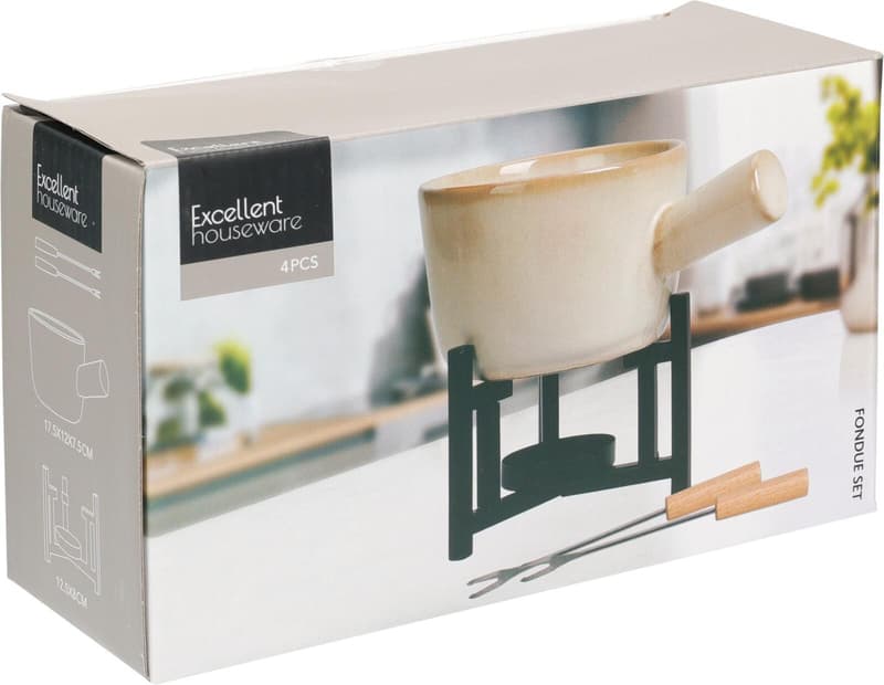 Fondue set 4-piece, porcelain/stainless steel, 450 ml