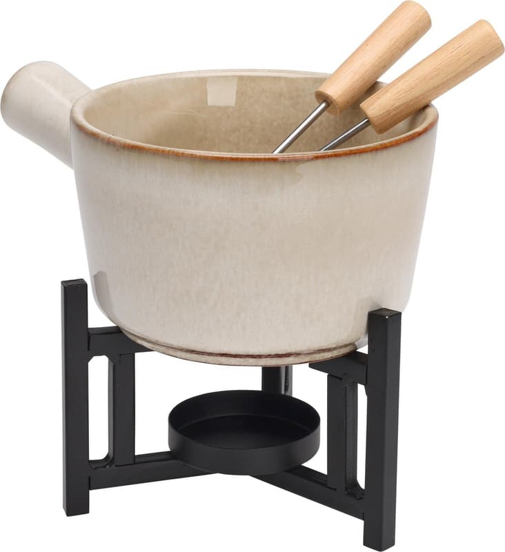 Fondue set 4-piece, porcelain/stainless steel, 450 ml
