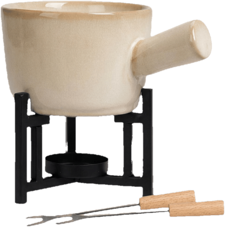 Fondue set 4-piece, porcelain/stainless steel, 450 ml