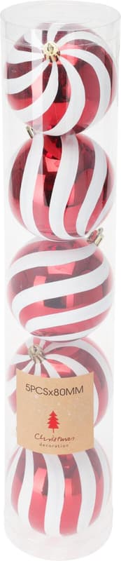 Weihnachtskugel-Set Candy, Ø 8 cm, Kunststoff, Rot&Weiß