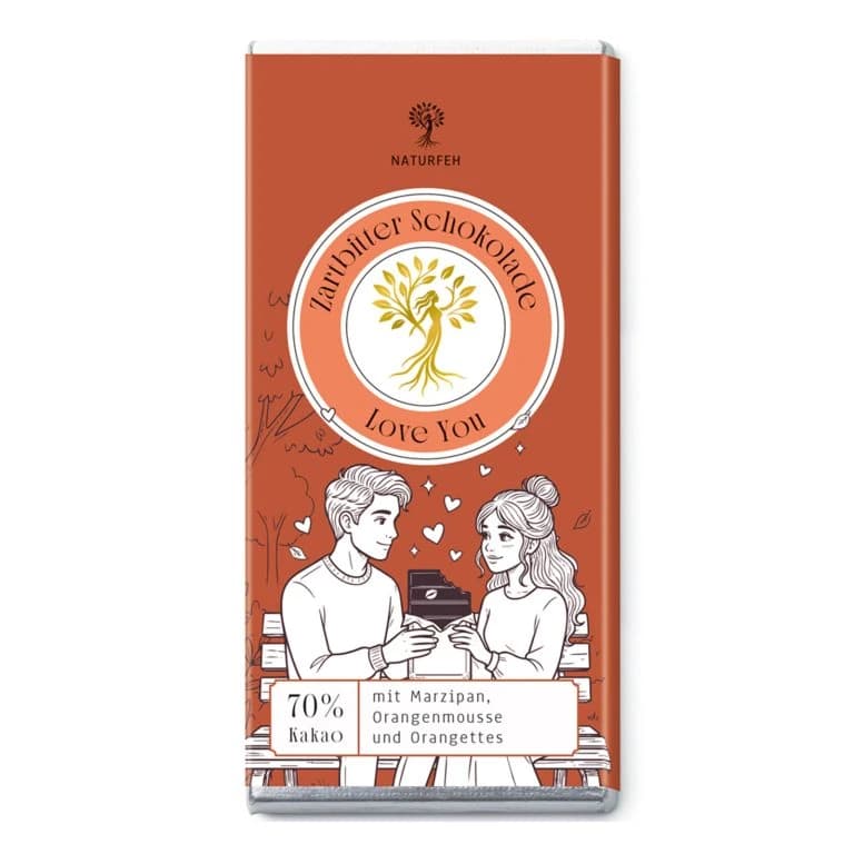 Schokolade Love You 70% Kakao mit Orange und Marzipan
