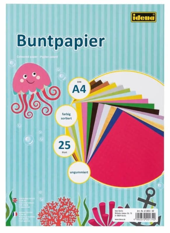Idena coloured paper DIN A4 25 sheets non-gummed assorted