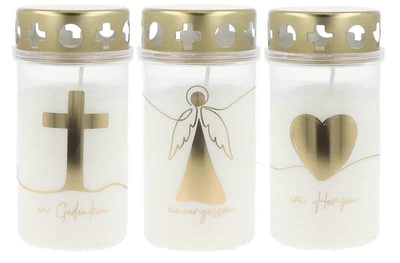 Mini Memorial Candle white assorted, 3-pack cello