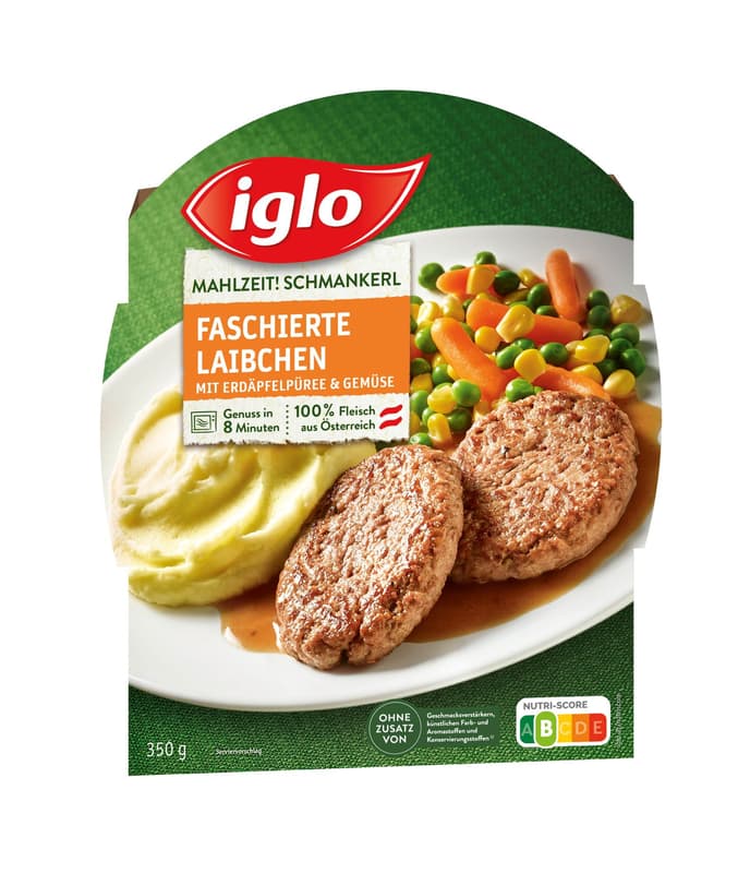 Iglo Faschierte Laibchen mit Erdäpfelpüree & Gemüse (tiefgekühlt)