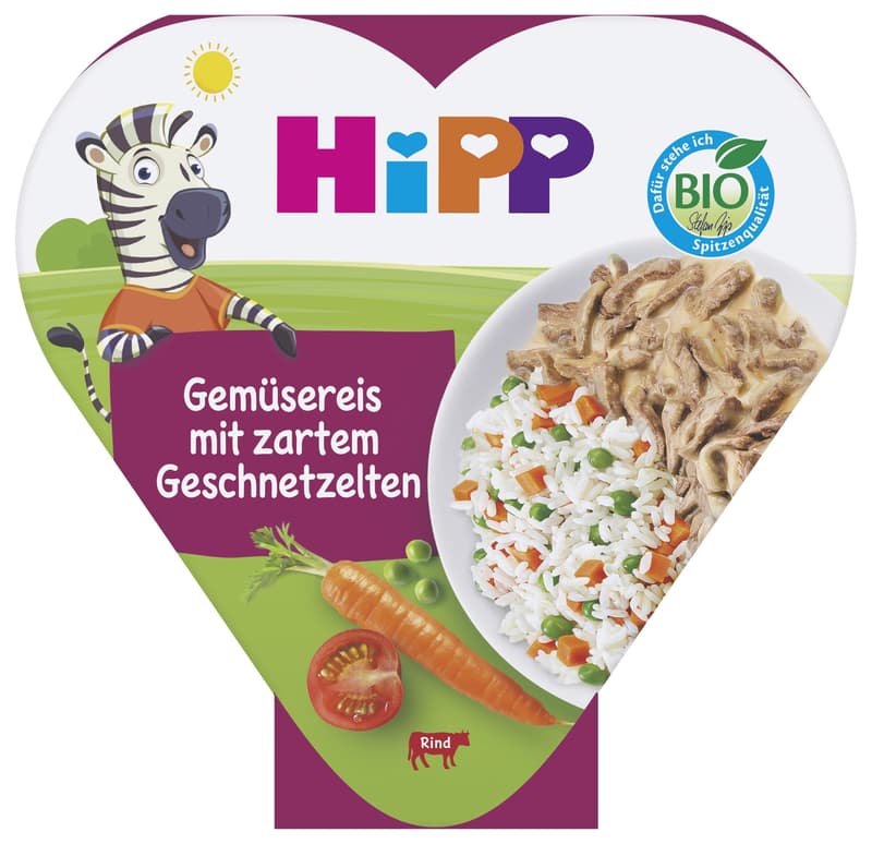 HiPP BIO Gemüsereis mit Erbsen und zartem Geschnetzelten, ab 12+ Monaten