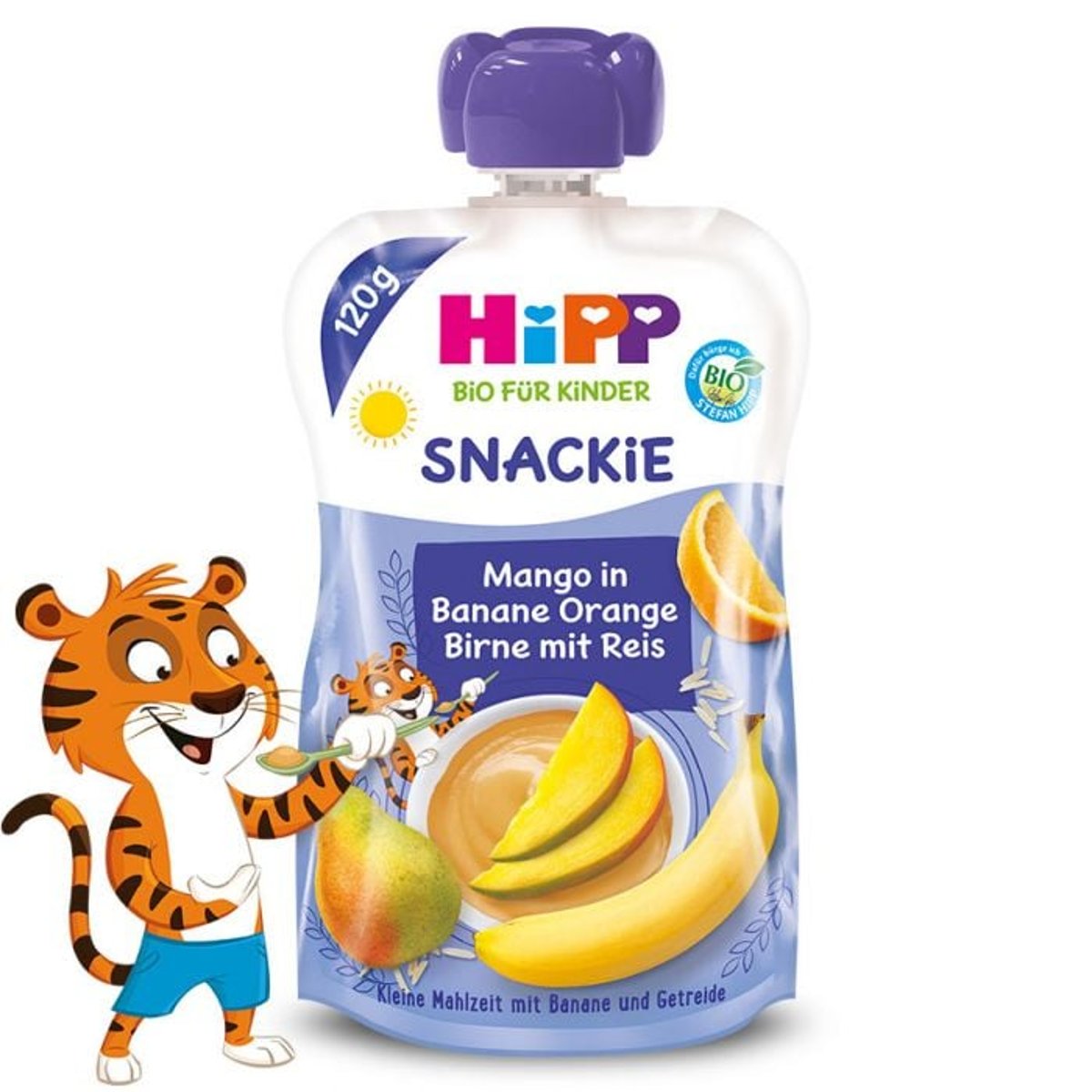 HiPP BIO Snackie Mango in Banane Orange Birne mit Reis – Thilo Tiger