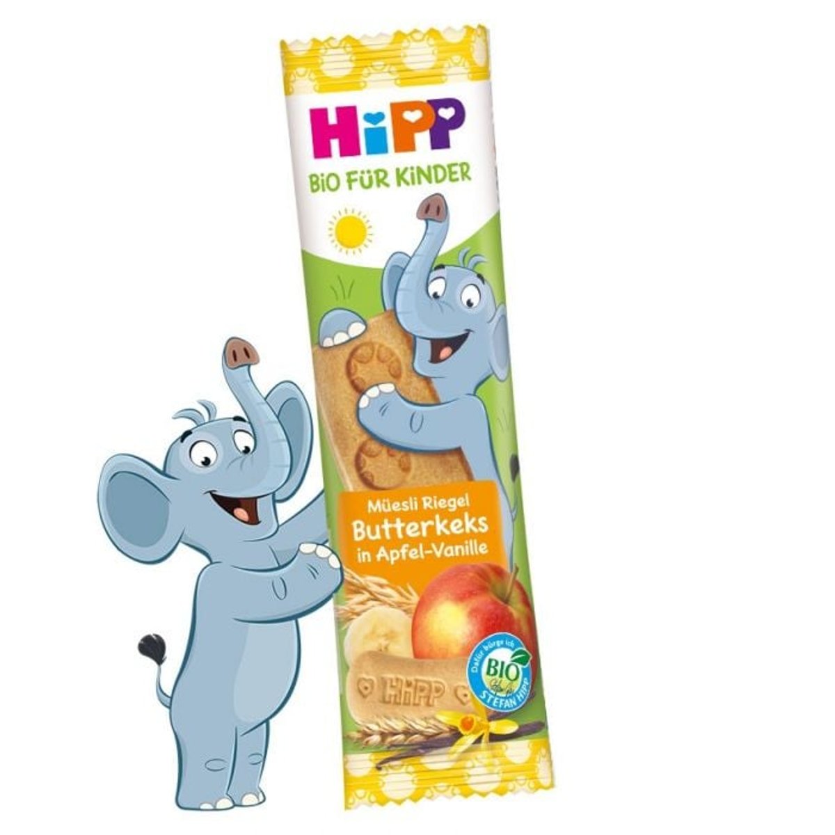 HiPP BIO Elefant Müesli Riegel Butterkeks in Apfel-Vanille