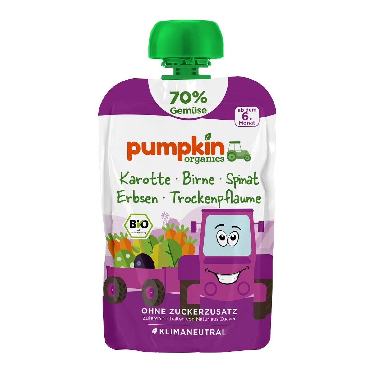 Pumpkin Organics BIO Freude - Gemüsepüree aus Karotte, Spinat, Erbsen mit Birne, Trockenpflaume