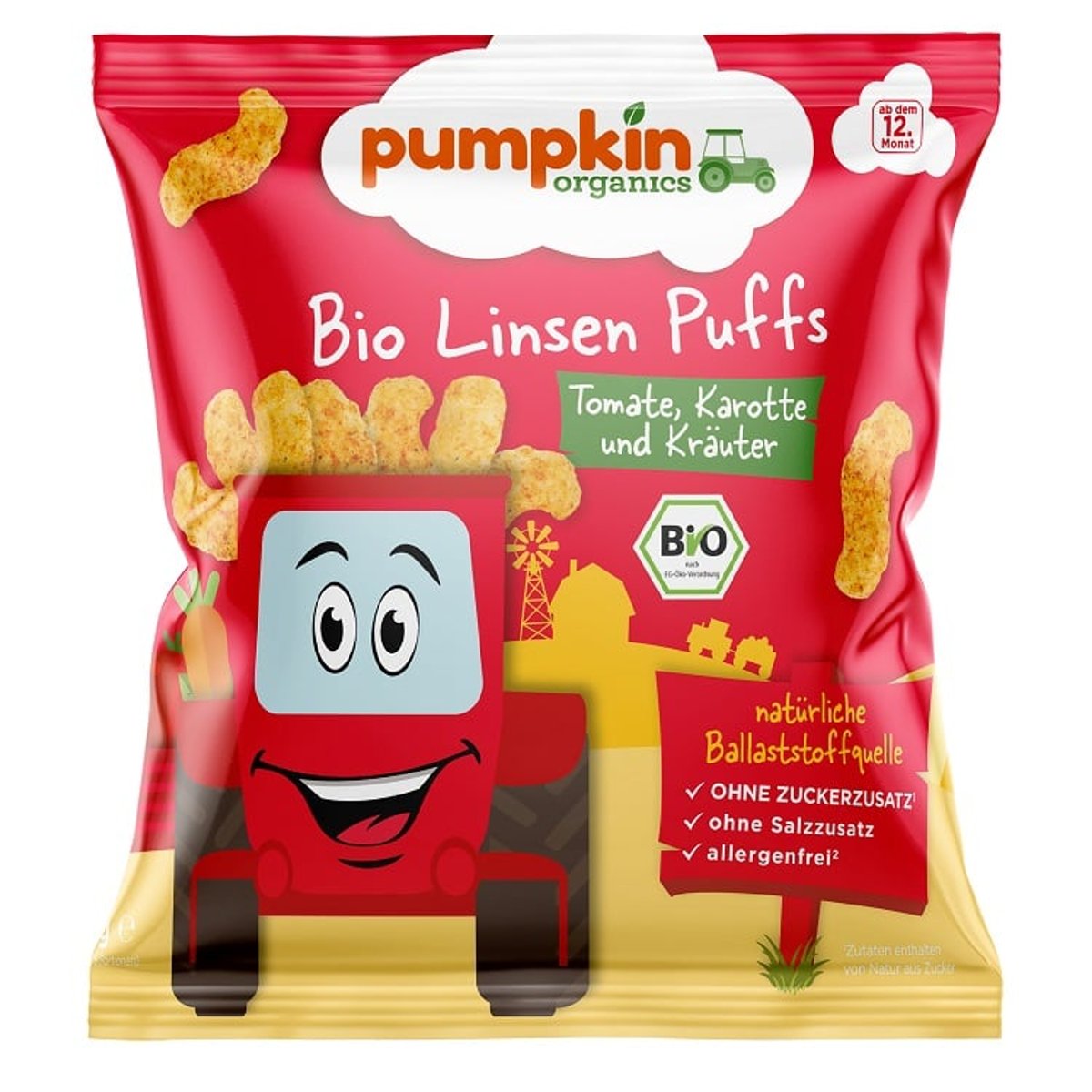 Pumpkin Organics BIO Linsen Puffs mit Tomate, Karotte & Kräutern